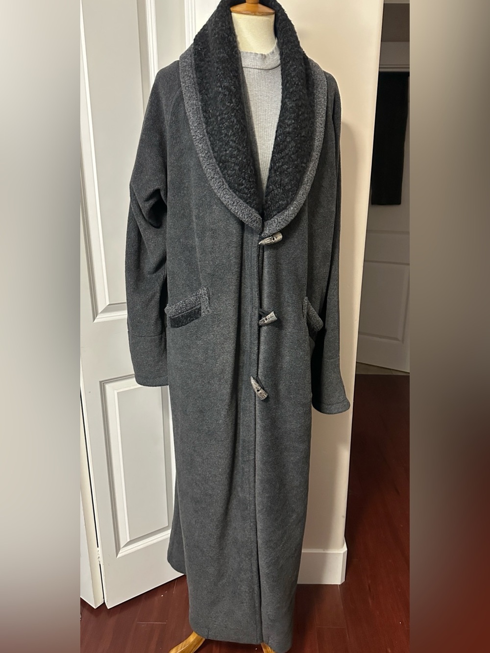Vintage KRAKERZ Charcoal Grey Maxi Duffle Coat Bouclé Trim Hoodless Toggle XL